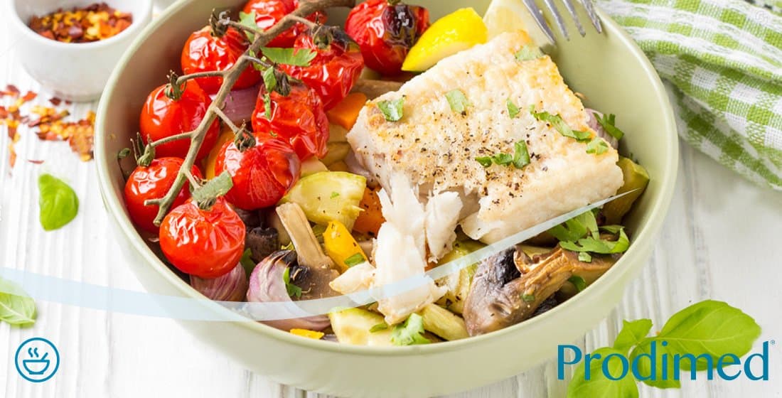 Sült zöldségek sült hallal